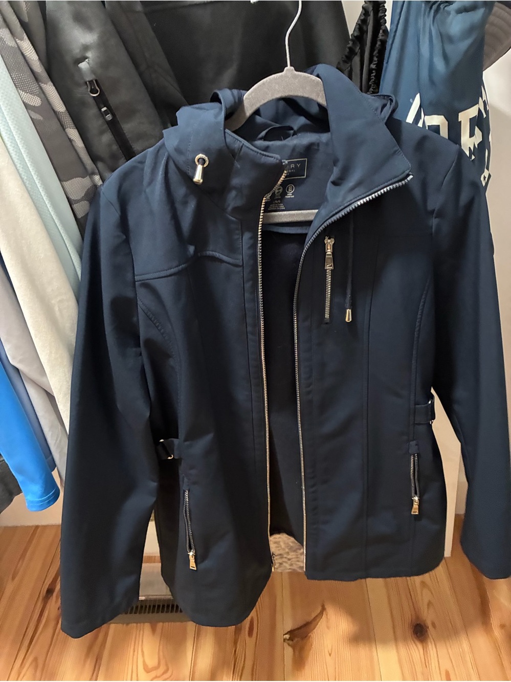 Laundry by Shelli Segal Water-Resistant Navy Hooded Jacket - Modern Everyday Coa
